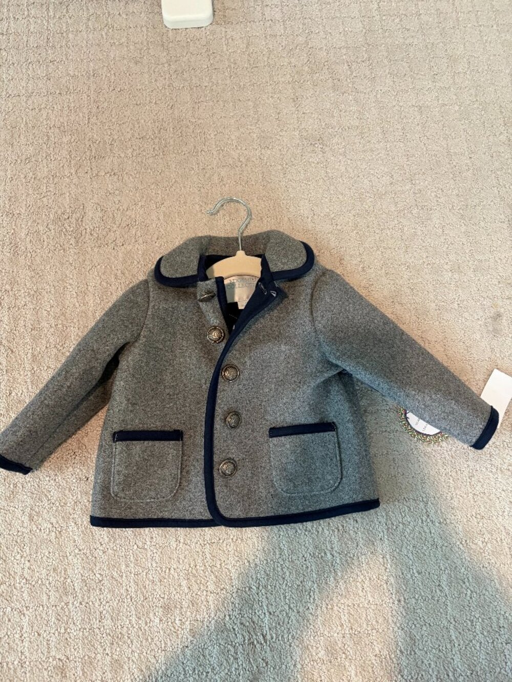 Edgehill x Darby Fallon Clark Gray Navy Trim Coat 12M NWT